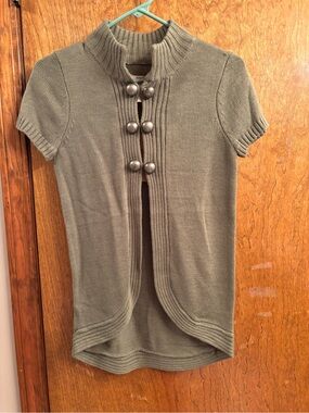 2000s Route 66 Olive Green Short-Sleeve Knit Cardigan Sweater
